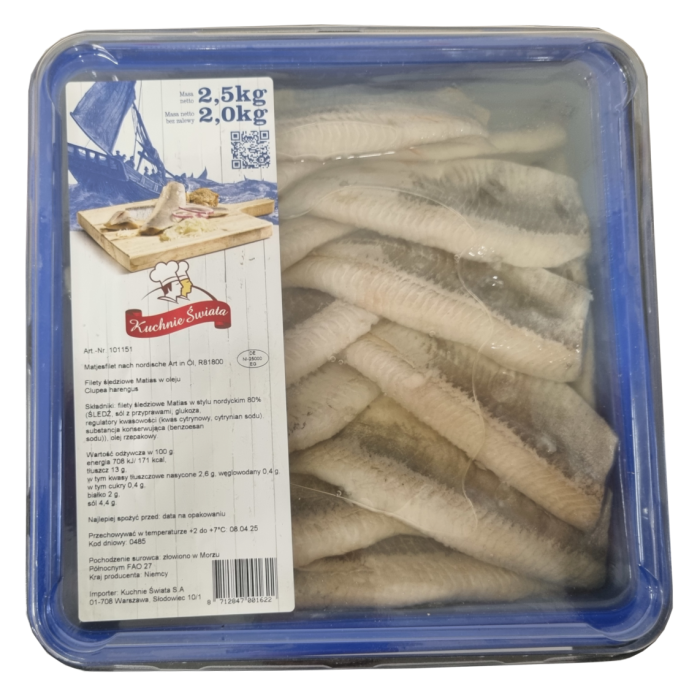 Kup teraz ➡ Filety śledziowe matias w oleju w stylu nordyckim 2kg, wysoka jakość