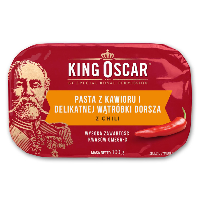 Kup teraz ➡ Pasta z kawioru i delikatnej wątróbki dorsza z chilli 100g King Oscar