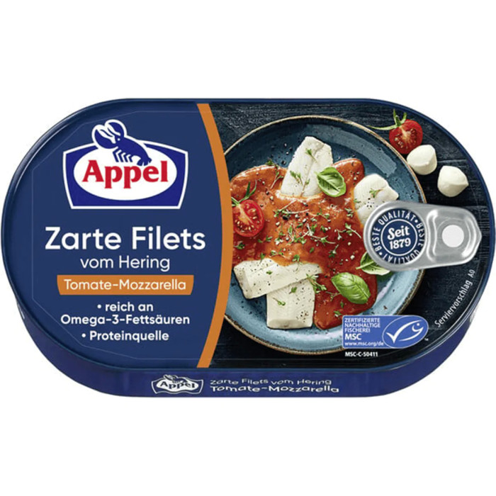 Kup teraz ➡ Filety śledziowe w sosie pomidorowym z mozzarelą 200g Appel