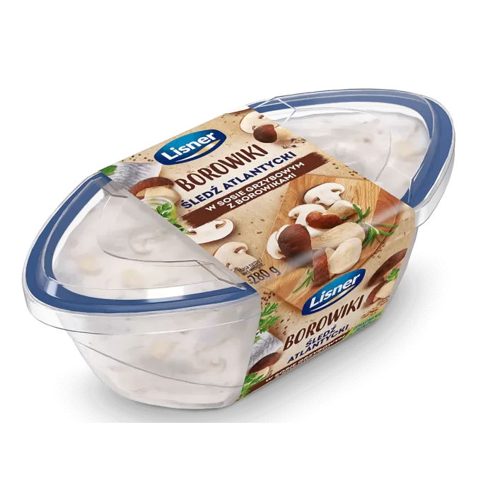 Kup teraz ➡Śledź Atlantycki w sosie grzybowym z borowikami, niska cena Kup teraz ➡Śledź Atlantycki w sosie grzybowym z borowikami, niska cena