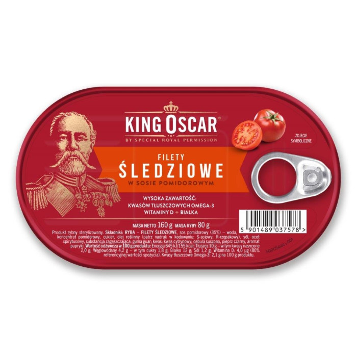 Kup teraz ➡ Filety śledziowe w sosie pomidorowym - King Oscar 160g