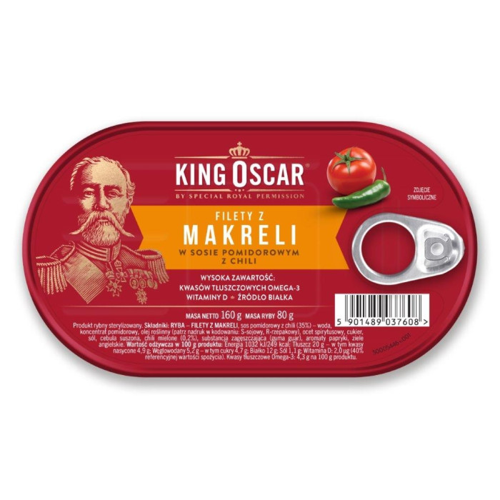Kup teraz ➡Filety z makreli w sosie pomidorowym z chili - King Oscar 160g, niska cena