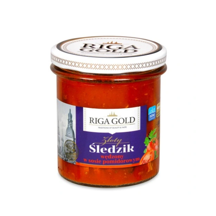 Kup teraz ➡ Złoty Śledzik Wędzony w sosie pomidorowym - Riga Gold 300g, niska cena, szybka dostawa
