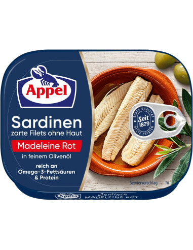 Delikatne filety z sardynki bez skóry w  oliwie z oliwek - Appel 105g